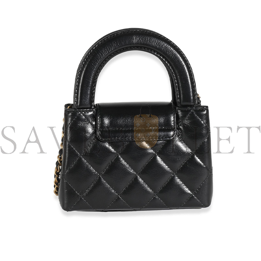 Ch*el master 24p black quilted shiny aged calfskin mini nano kelly shopper ap3435 (12*8*4cm)